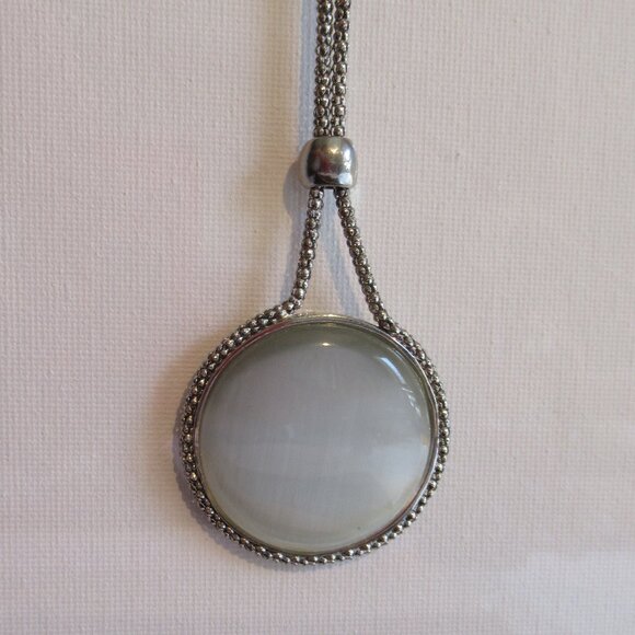 Grey Cat's Eye/Moonstone Cabochon Necklace, Rope chain, adjustable, Lariet - Picture 4 of 14